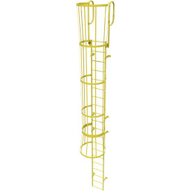 20 Step Steel Caged Walk Through Fixed Access Ladder, Yellow