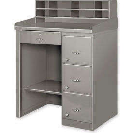 Pedestal Shop Desk with 4 Drawers & Shelf, 39"W x 28"D, Blue