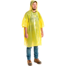 Disposable Rain Poncho, 80" L, One Size, Yellow