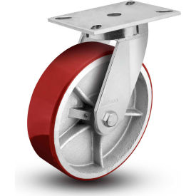 7 Series Swivel Plate Caster LH10.5 Mold-On Polyurethane 8" Dia. 2500 Lb