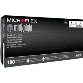 MidKnight® MK-296 Nitrile Powder Free Disposable Gloves, 4.7 Mil, Black, M, 100/Box
