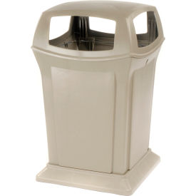 Ranger Plastic Square Trash Can, 4 Openings, 45 Gallon, Beige