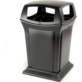 Ranger Plastic Square Trash Can, 4 Openings, 45 Gallon, Black