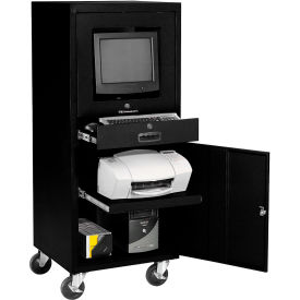 Mobile Computer Cabinet, Black, Unassembled