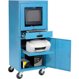 Mobile Computer Cabinet, Blue, Unassembled