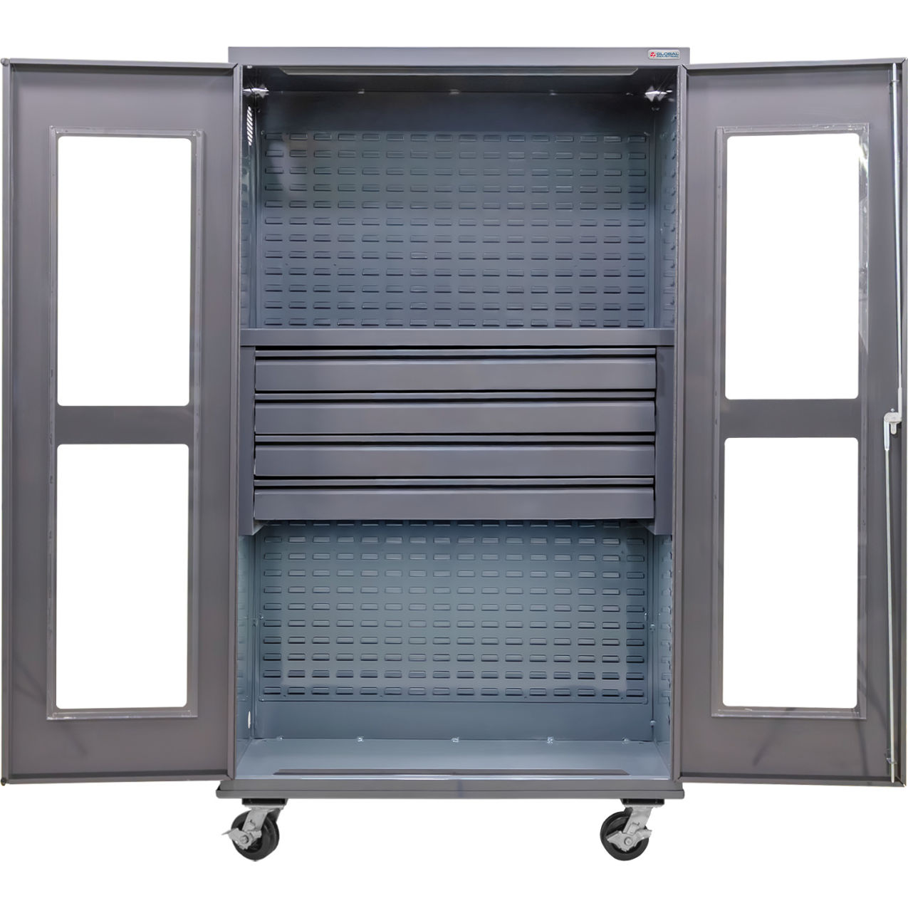 Configurable Clear-View Mobile Drawer Cabinet, 48"W x 24"D x 85"H, 4 Drawers