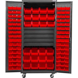 Configurable Mobile Drawer Cabinet, 36"Wx24"Dx85"H, 4 Drawers, 120 Red Bins