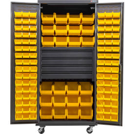 Configurable Mobile Drawer Cabinet, 36"Wx24"Dx85"H, 4 Drawers, 120 Yellow Bins