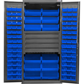 Configurable Drawer Cabinet, 36"W x 24"D x 78"H, 4 Drawers, 108 Blue Bins