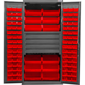 Configurable Drawer Cabinet, 36"W x 24"D x 78"H, 4 Drawers, 108 Red Bins