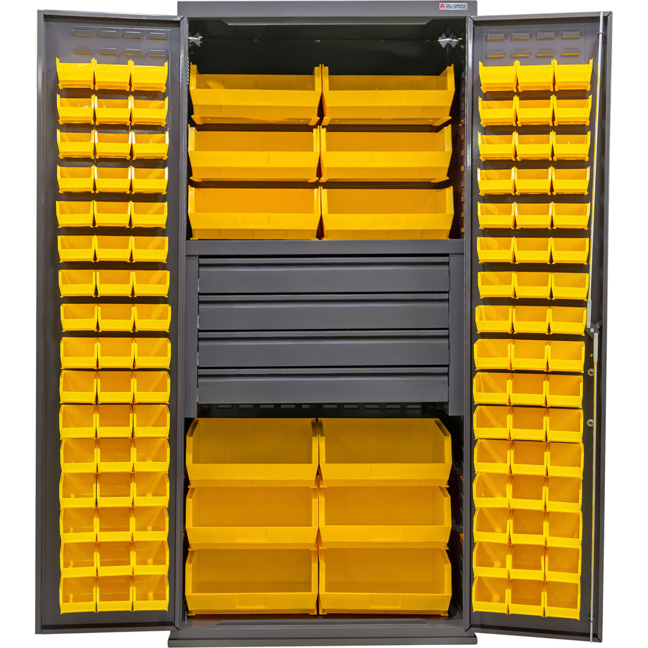 Configurable Drawer Cabinet, 36"W x 24"D x 78"H, 4 Drawers, 108 Yellow Bins