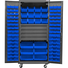 Configurable Mobile Drawer Cabinet, 36"W x 24"D x 85"H, 4 Drawers, 114 Blue Bins