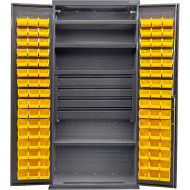 Configurable Drawer Cabinet, 36"Wx24"Dx78"H, 4 Shelves, 4 Drawers, 96 Yellow Bins