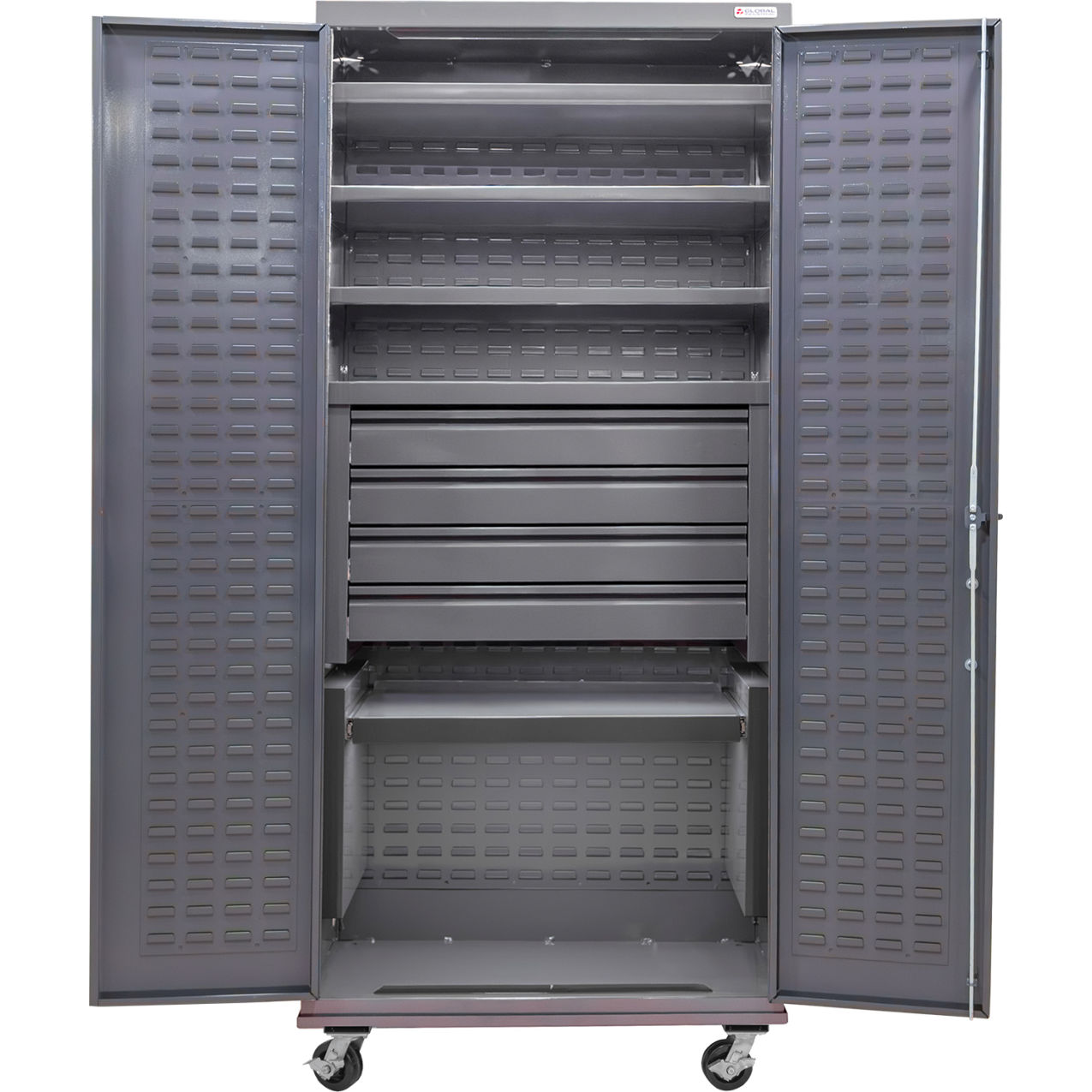 Configurable Mobile Drawer Cabinet, 36"W x 24"D x 85"H, 5 Shelves, 4 Drawers