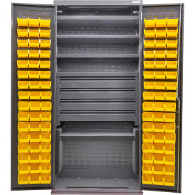 Configurable Drawer Cabinet, 36"Wx24"Dx78"H, 5 Shelves, 4 Drawers, 96 Yellow Bins