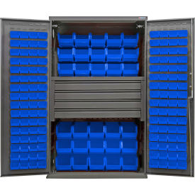 Configurable Drawer Cabinet, 48"W x 24"D x 78"H, 4 Drawers, 156 Blue Bins