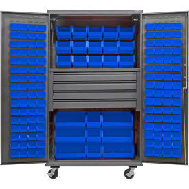 Configurable Mobile Drawer Cabinet, 48"W x 24"D x 85"H, 4 Drawers, 174 Blue Bins