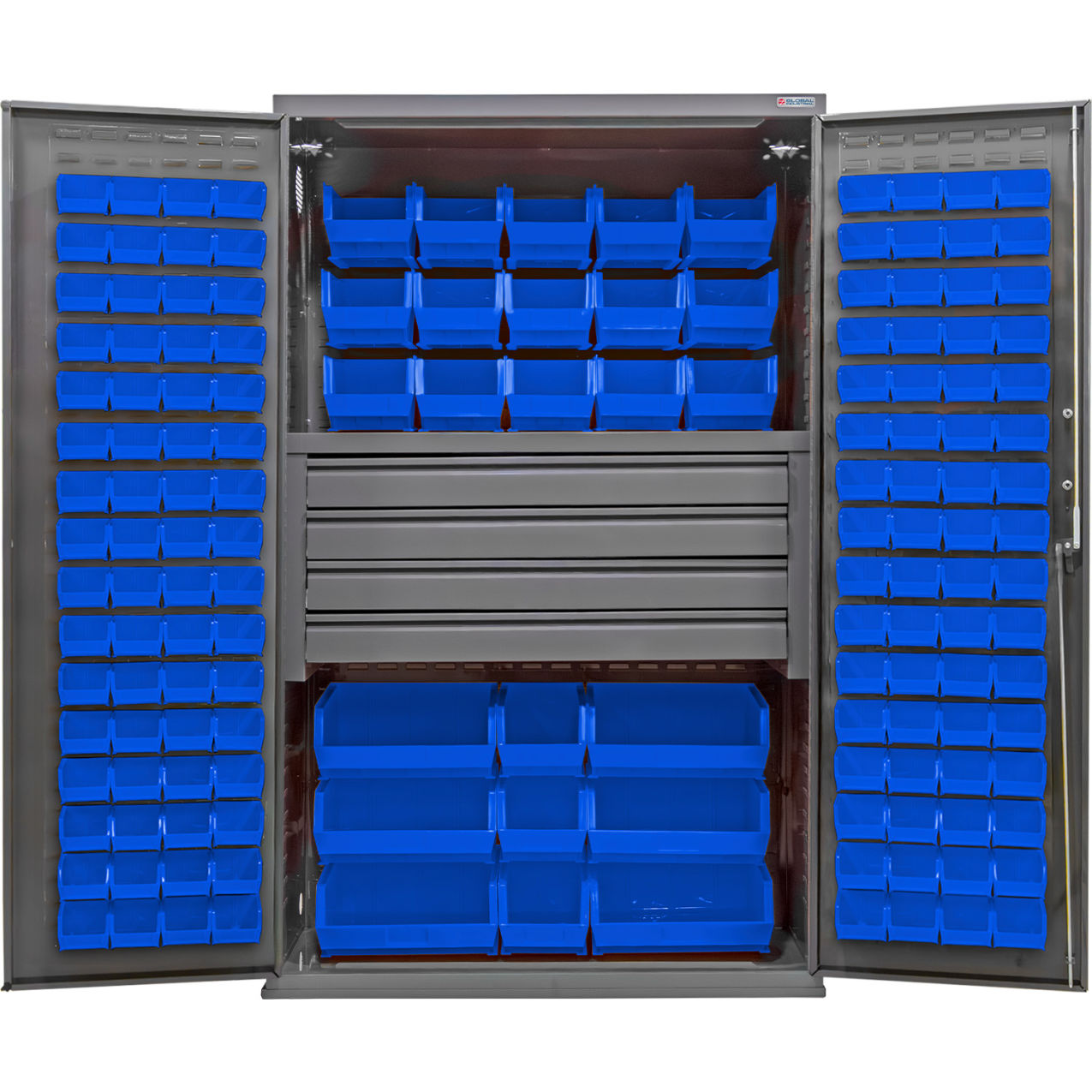 Configurable Drawer Cabinet, 48"W x 24"D x 78"H, 4 Drawers, 174 Blue Bins