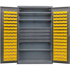 Configurable Drawer Cabinet, 48"Wx24"Dx78"H, 4 Shelves, 4 Drawers, 120 YLW Bins