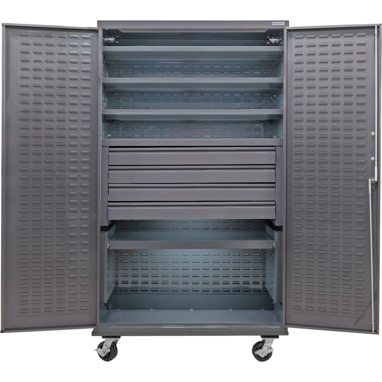Configurable Mobile Drawer Cabinet, 48"W x 24"D x 85"H, 5 Shelves, 4 Drawers