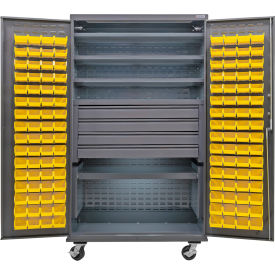 Configurable Mobile Bin Cabinet, 48"x24"x85", 5 Shelves, 4 Drawers, 120 YLW Bins