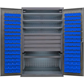 Configurable Drawer Cabinet, 48"Wx24"Dx78"H, 5 Shelves, 4 Drawers, 120 Blue Bins