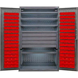 Configurable Drawer Cabinet, 48"Wx24"Dx78"H, 5 Shelves, 4 Drawers, 120 Red Bins