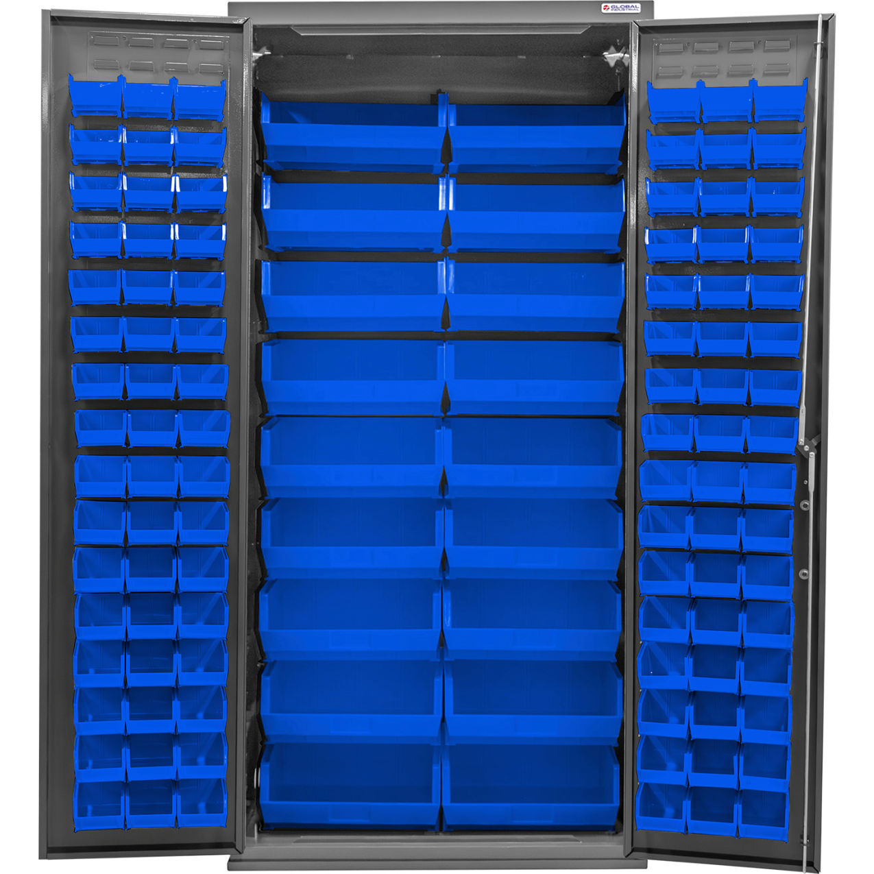 Configurable Bin Cabinet, 36"W x 24"D x 78"H, 114 Blue Bins
