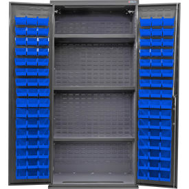 Configurable Bin & Shelf Cabinet, 36"W x 24"D x 78"H, 3 Shelves, 96 Blue Bins