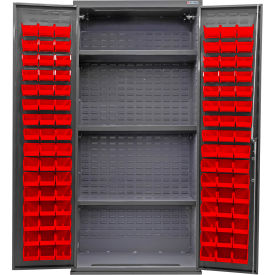 Configurable Bin & Shelf Cabinet, 36"W x 24"D x 78"H, 3 Shelves, 96 Red Bins