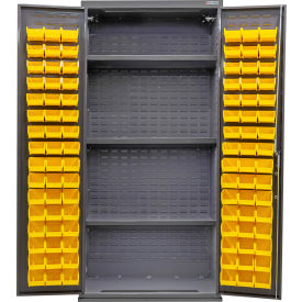 Configurable Bin & Shelf Cabinet, 36"W x 24"D x 78"H, 3 Shelves, 96 Yellow Bins