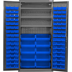 Configurable Bin & Shelf Cabinet, 36"W x 24"D x 78"H, 3 Shelves, 108 Blue Bins