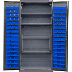 Configurable Bin & Shelf Cabinet, 36"W x 24"D x 78"H, 4 Shelves, 96 Blue Bins