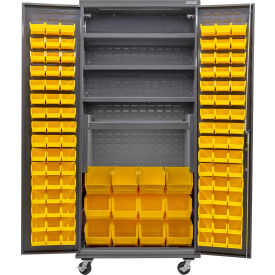 Configurable Mobile Bin Cabinet, 36"Wx24"Dx85"H, 4 Shelves, 108 Yellow Bins