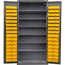 Configurable Bin & Shelf Cabinet, 36"W x 24"D x 78"H, 6 Shelves, 96 Yellow Bins
