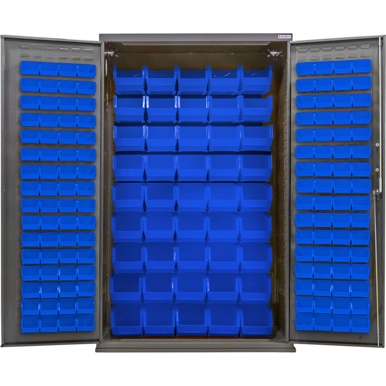 Configurable Bin Cabinet, 48"W x 24"D x 78"H, 168 Blue Bins