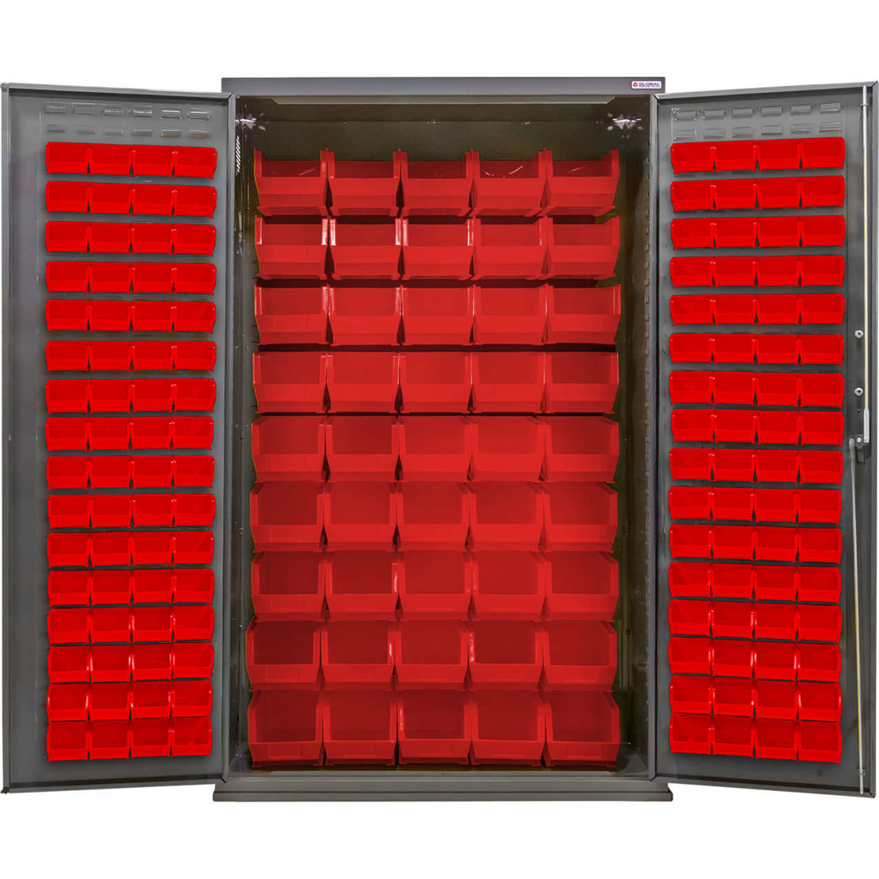 Configurable Bin Cabinet, 48"W x 24"D x 78"H, 168 Red Bins