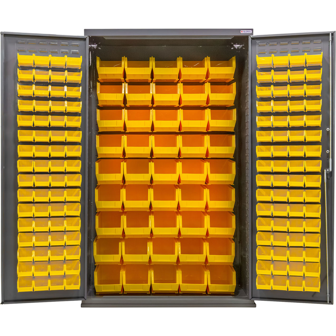 Configurable Bin Cabinet, 48"W x 24"D x 78"H, 168 Yellow Bins