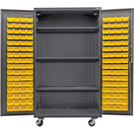 Configurable Mobile Bin & Shelf Cabinet, 48"Wx24"Dx85"H, 3 Shelves, 120 YLW Bins