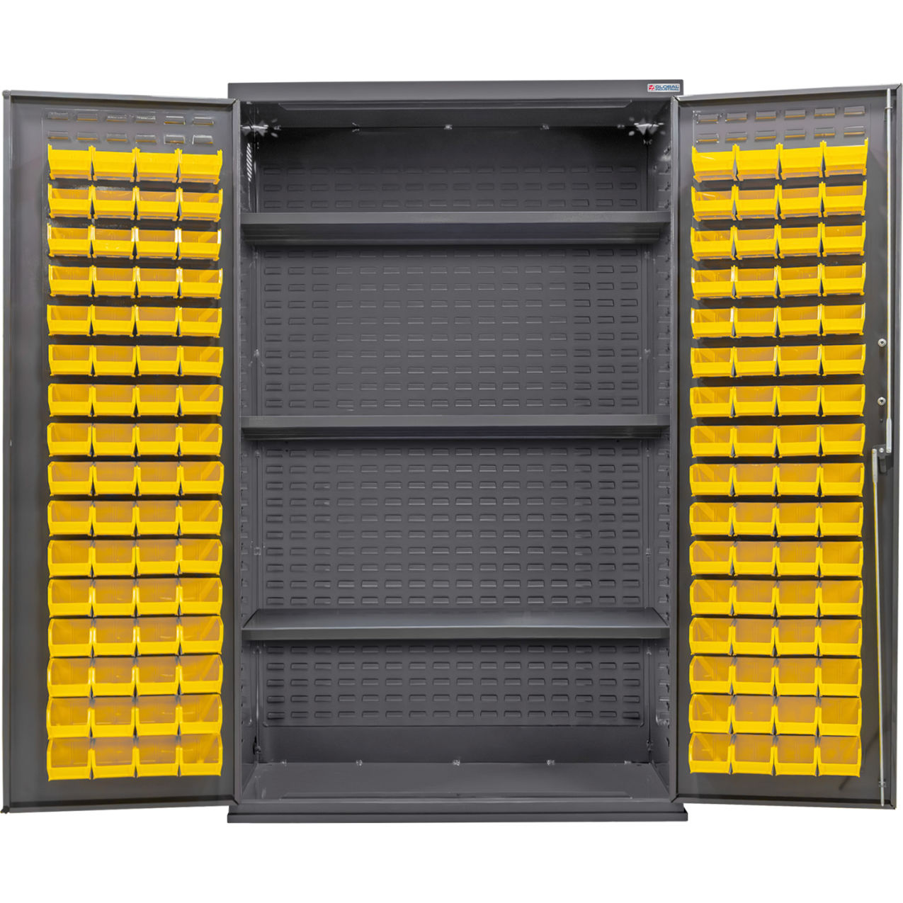 Configurable Bin & Shelf Cabinet, 48"W x 24"D x 78"H, 3 Shelves, 120 Yellow Bins