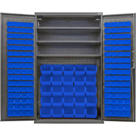 Configurable Bin & Shelf Cabinet, 48"Wx24"Dx78"H, 3 Shelves, 156 Blue Bins