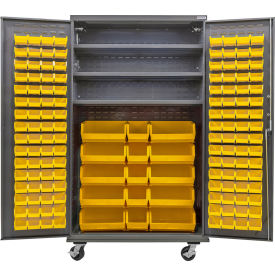Configurable Mobile Bin & Shelf Cabinet, 48"x24"x85", 3 Shelves, 144 Yellow Bins