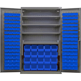 Configurable Bin & Shelf Cabinet, 48"Wx24"Dx78"H, 4 Shelves, 144 Blue Bins