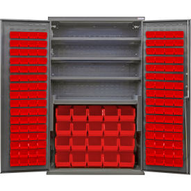 Configurable Bin & Shelf Cabinet, 48"Wx24"Dx78"H, 4 Shelves, 144 Red Bins