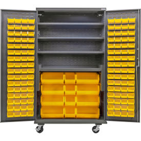 Configurable Mobile Bin & Shelf Cabinet, 48"x24"x85", 4 Shelves, 144 Yellow Bins