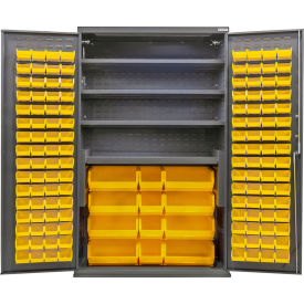 Configurable Bin & Shelf Cabinet, 48"W x 24"D x 78"H, 4 Shelves, 144 Yellow Bins