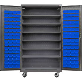 Configurable Mobile Bin & Shelf Cabinet, 48"Wx24"Dx85"H, 6 Shelves, 120 Blue Bins