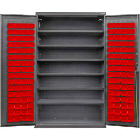 Configurable Bin & Shelf Cabinet, 48"W x 24"D x 78"H, 6 Shelves, 120 Red Bins