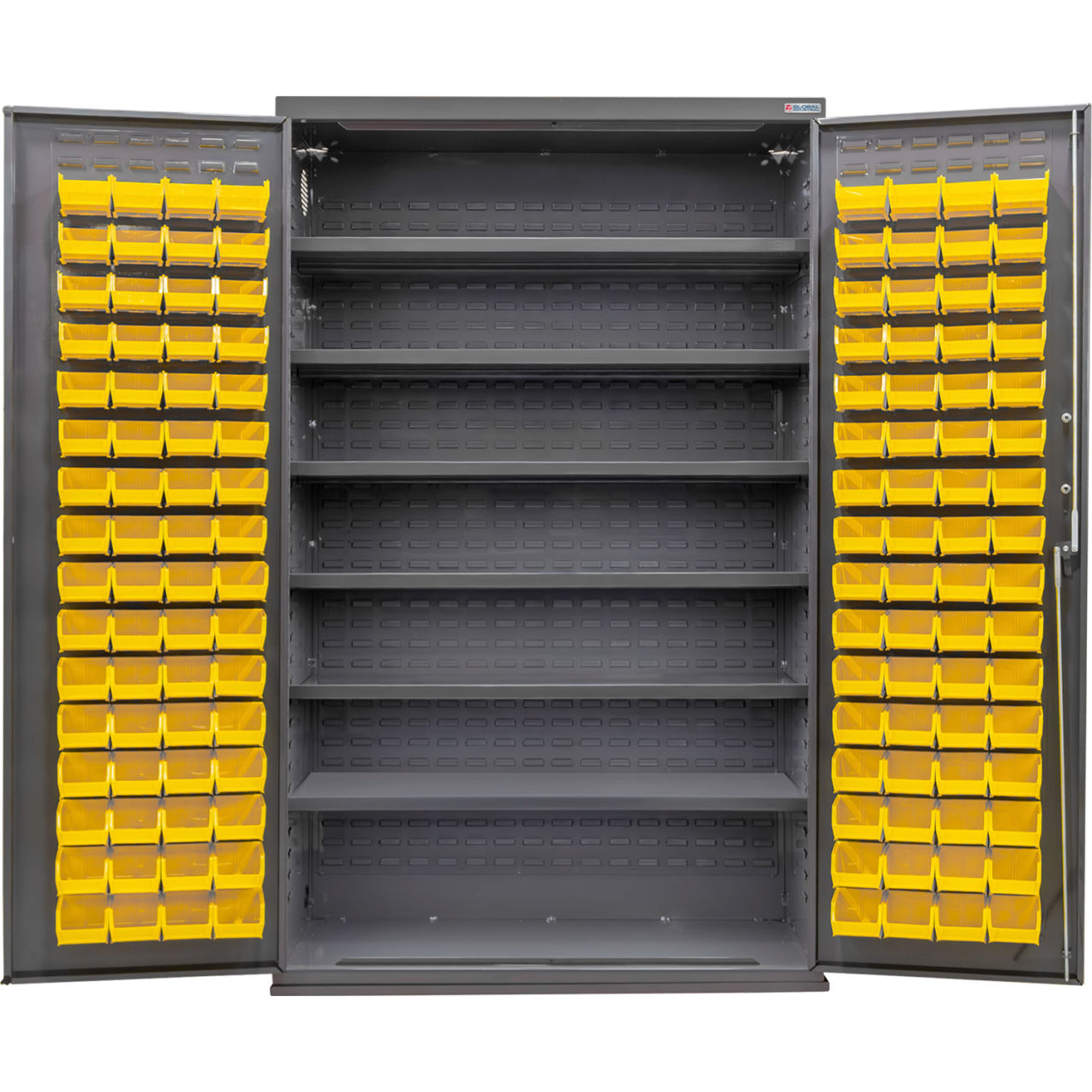 Configurable Bin & Shelf Cabinet, 48"W x 24"D x 78"H, 6 Shelves, 120 Yellow Bins