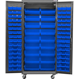 Configurable Mobile Charging Cabinet, 36"W x 24"D x 85"H, 114 Blue Bins